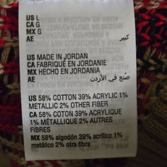 Charter Club Leopard Red Gold Fairisle Cotton Blend Pullover Sweater Size L - Picture 9 of 9